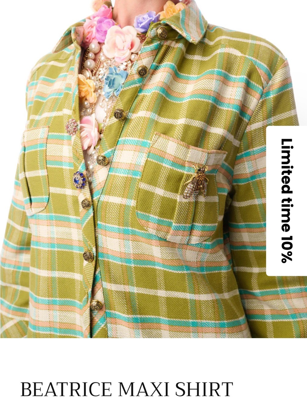 NWT Aratta Silent Journey Beatrice Maxi Shirt- Floral and Plaid - Picture 7 of 16